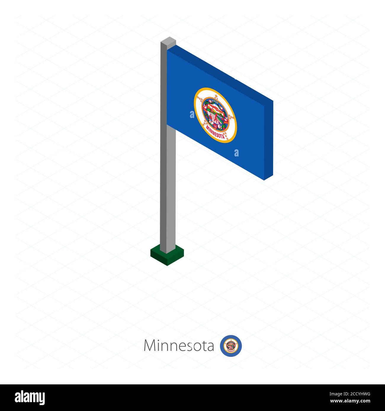Minnesota US-Staatsflagge auf Fahnenmast in isometrischer Dimension. Isometrischer blauer Hintergrund. Vektorgrafik. Stock Vektor