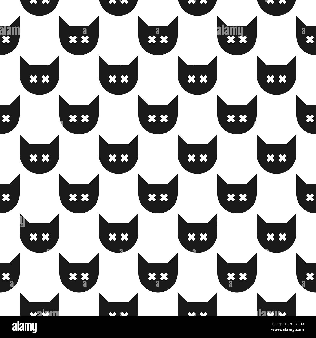 Nahtloses Grafikmuster mit Katzen. Schwarz-weiße quadratische Hintergrund. Stock Vektor