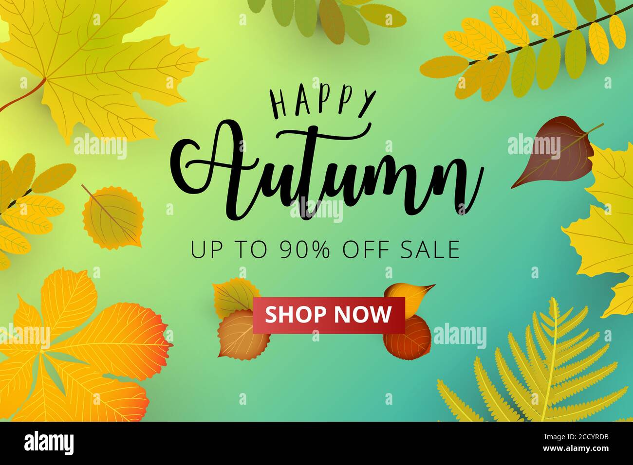 Werbebanner für die Herbstsaison. Herbstfärbung rot, gelb, orange, braune Blätter auf hellem Hintergrund. Werbebanner Vorlage oder Werbeplakat. Stock Vektor