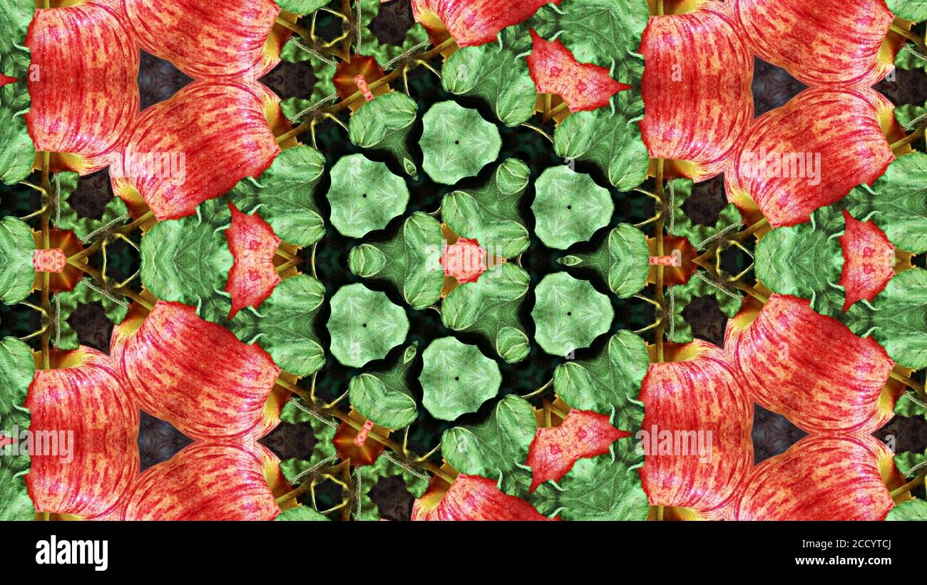 Digital Gestaltes Design Mit Kaleidoskop-Effekt Auf Red Apple Digital Design Mit Kaleidoscope Effekt Auf Red Apple Stockfoto
