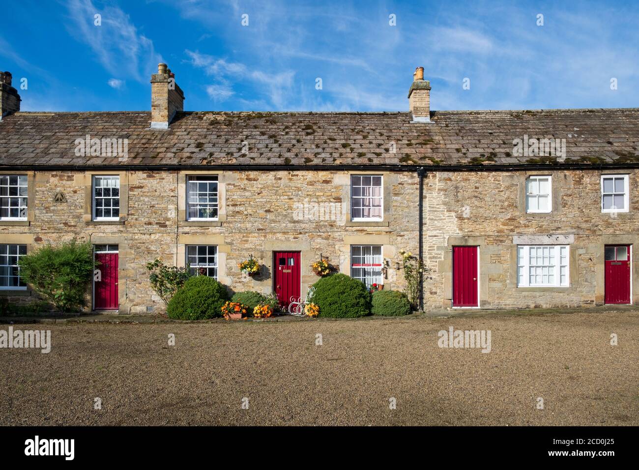 Reihenhäuser aus Stein / Ferienhäuser im Dorf Blanchland Northumberland England Stockfoto