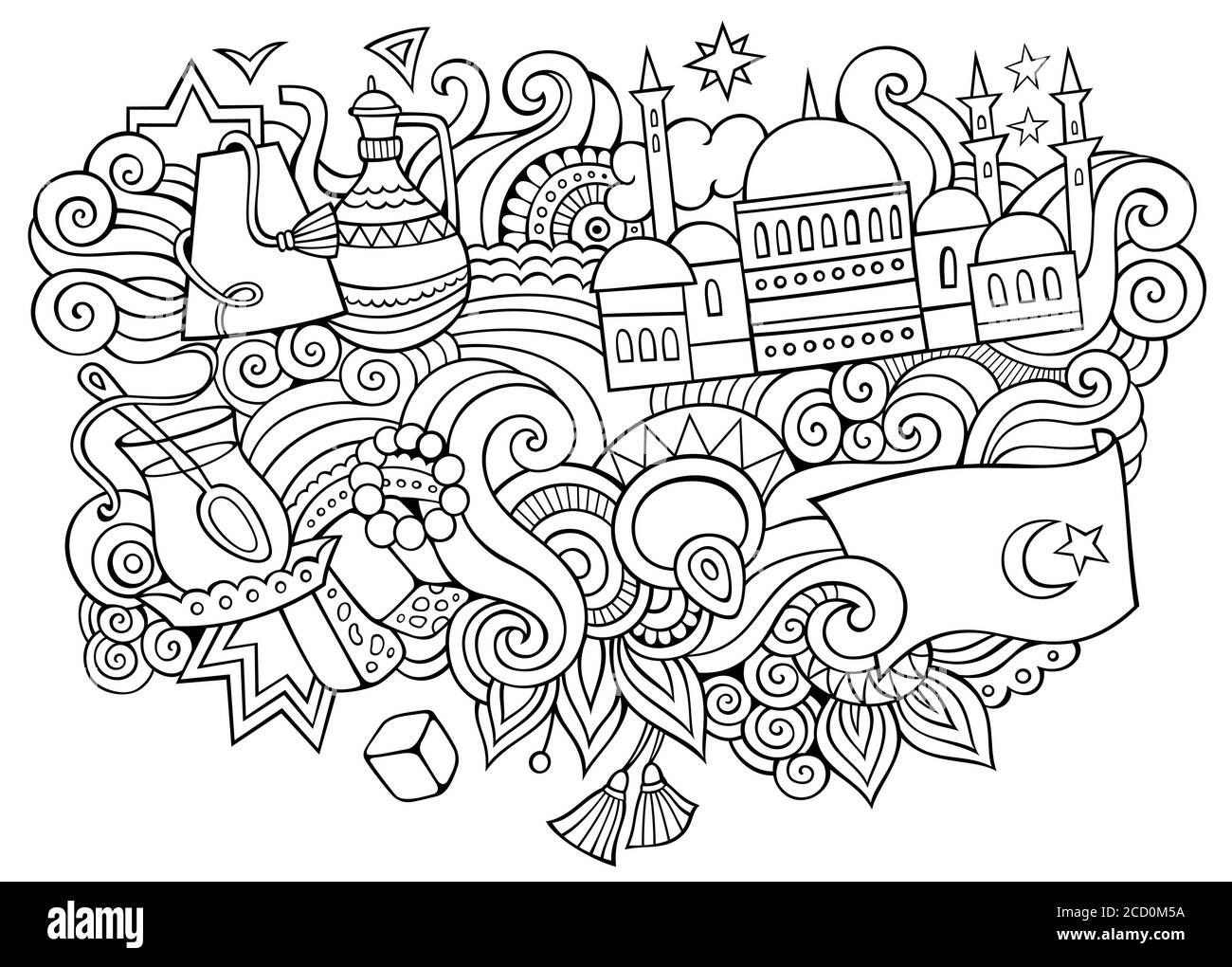 Türkei handgezeichnete Cartoon Kritzeleien Illustration. Witziges Reisedesign Stock Vektor