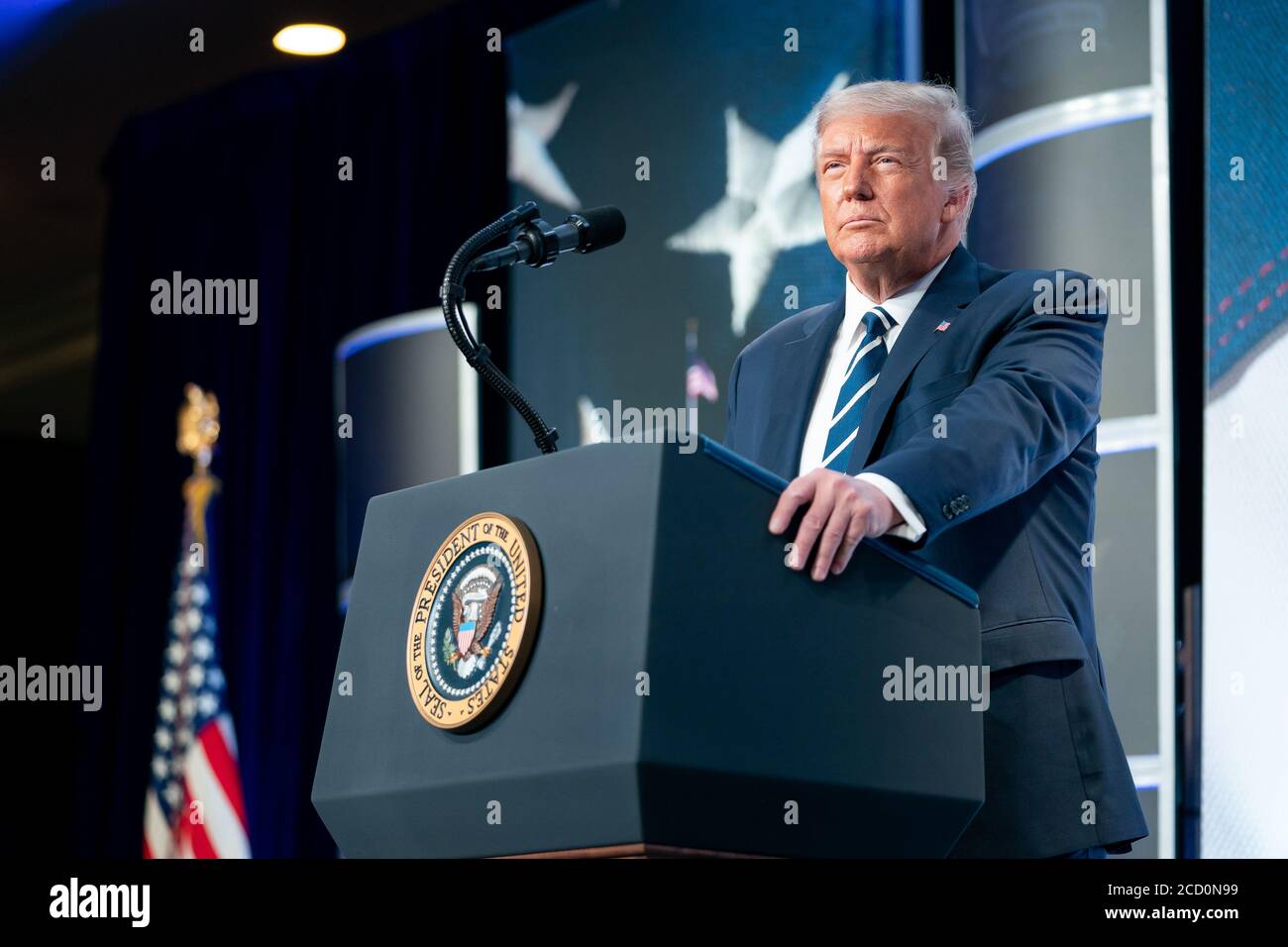 PENTAGON CITY, USA - 21. August 2020 - Präsident Donald J. Trump hält Bemerkungen auf der 2020 Council for National Policy Meeting Freitag, 21. August 2020 Stockfoto