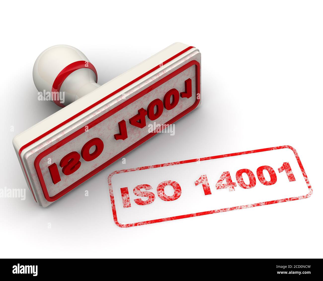 ISO 14001. Das Siegel und ein Aufdruck Stockfoto