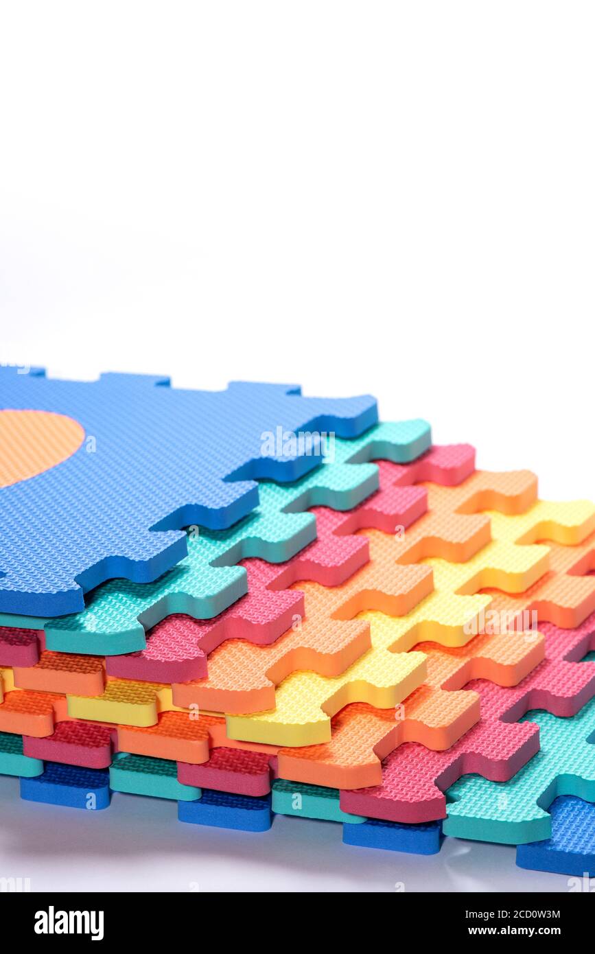 Makro-Foto der Details einer Schaum eva. Farbige Gummimatte Puzzle für Kinder. Stockfoto