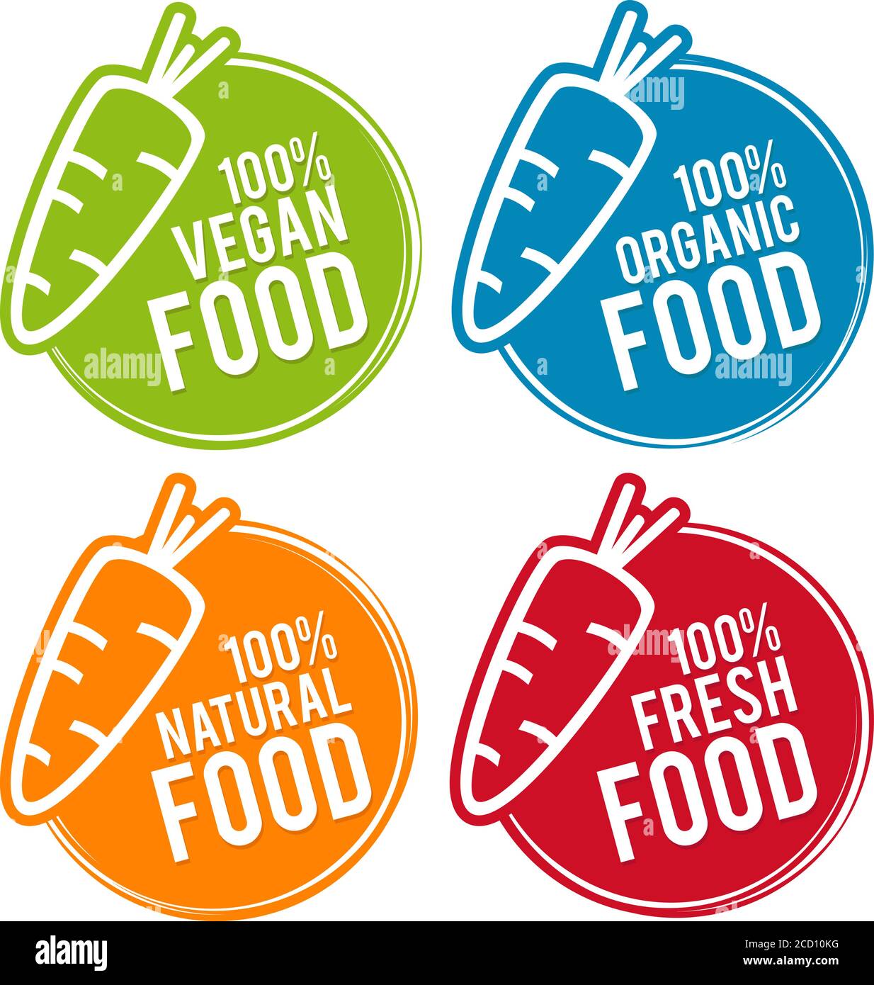Set von Öko-Lebensmittelkennzeichen. Vegan, Bio, natürliche und frische Lebensmittel. Vektor von Hand gezeichnete Zeichen. Kann für Verpackungsdesign verwendet werden. Stock Vektor
