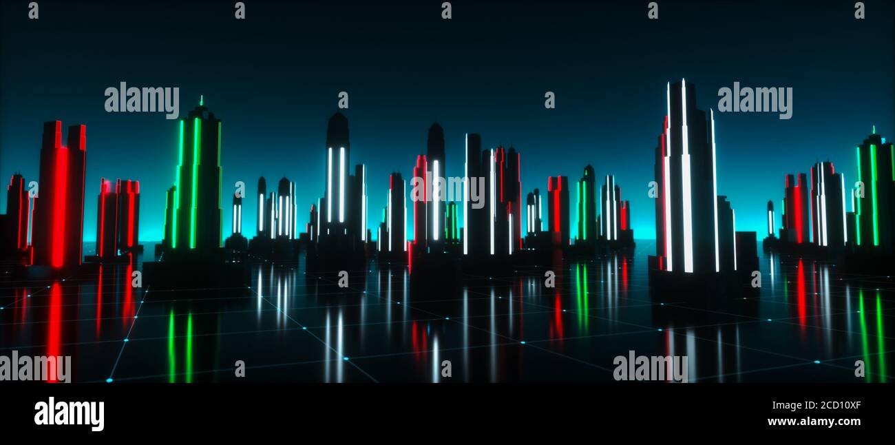 Ein futuristischer Hintergrund mit neonglühenden Würfeln (3d-Rendering) Stockfoto