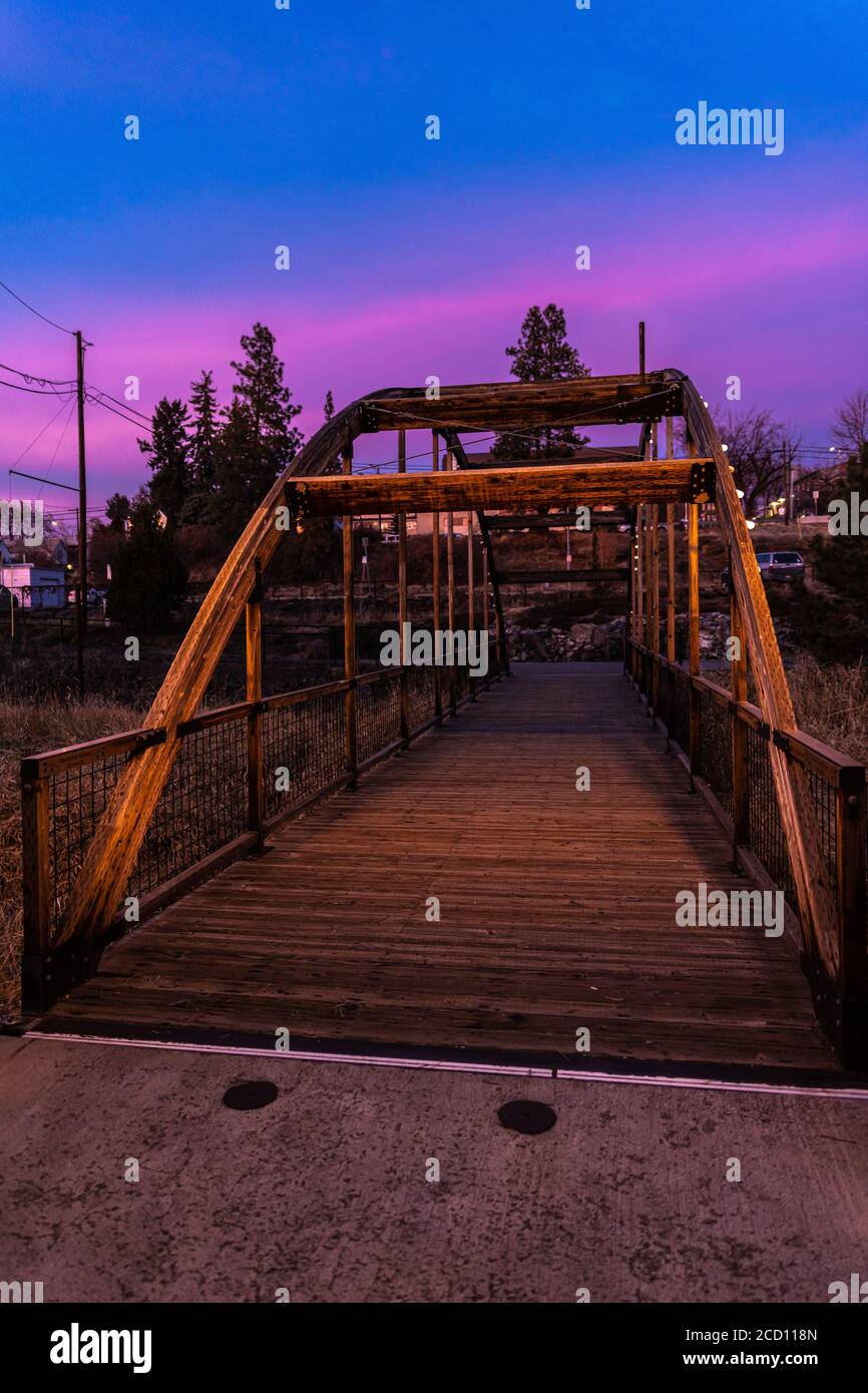 Holzbrücke über den Palouse River, Pullman, WA Stockfoto