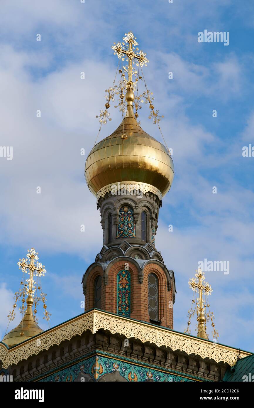 Darmstadt, Deutschland, März 01 2020: Russisch-Orthodoxe Kirche in Mathildenhöhe, Darmstadt. Stockfoto