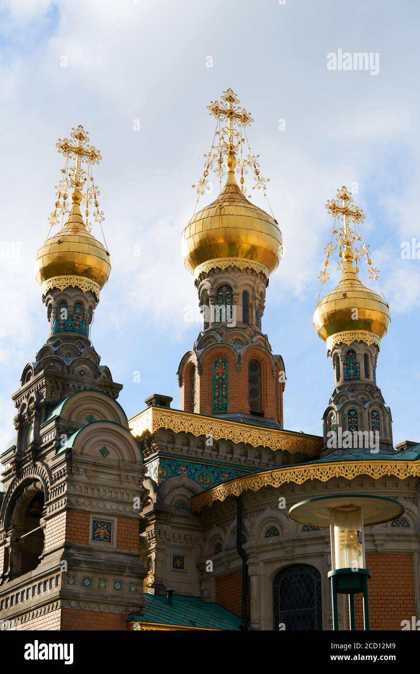 Darmstadt, Deutschland, März 01 2020: Russisch-Orthodoxe Kirche in Mathildenhöhe, Darmstadt. Stockfoto