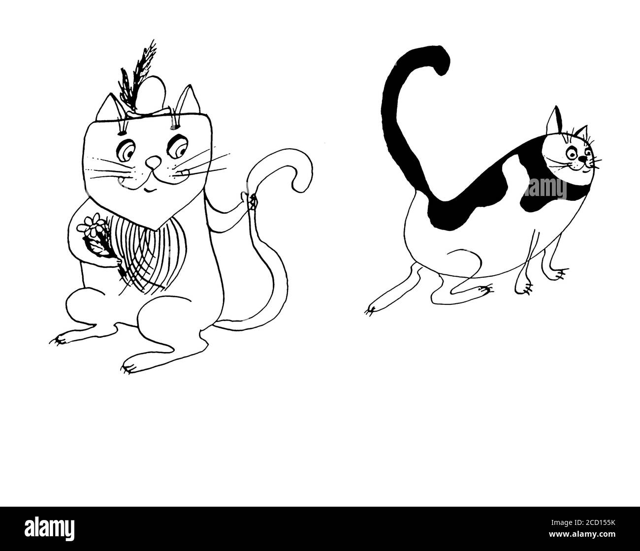Einfache und minimale Katze Tinte Zeichnung. Zwei Katzen im Comic-Stil  Stockfotografie - Alamy