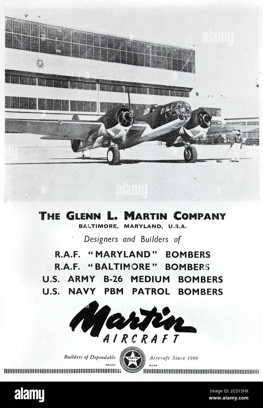 Werbung für die amerikanische Flugzeugfirma Martin im Jahr 1941. Stockfoto