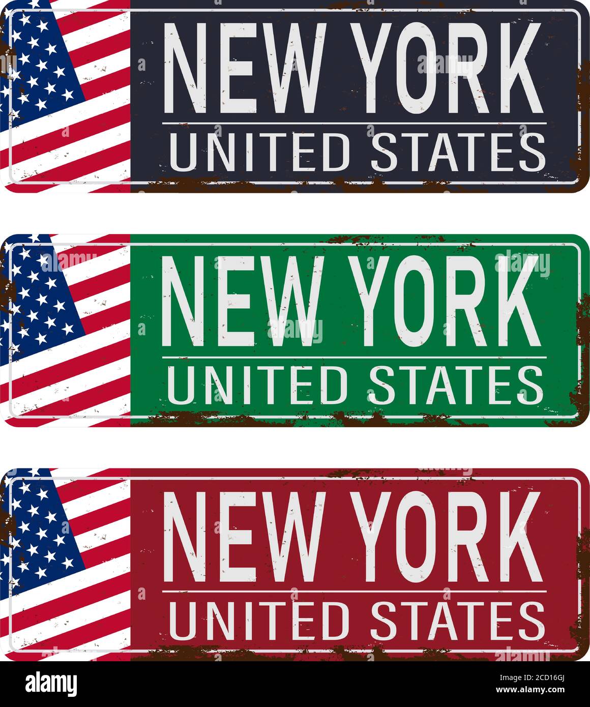 New York Amerika Retro Metall Souvenir Druck Design Layout. Willkommen bei New York vintage Blechschild Vorlage. Americana Vektorgrafik. Stock Vektor