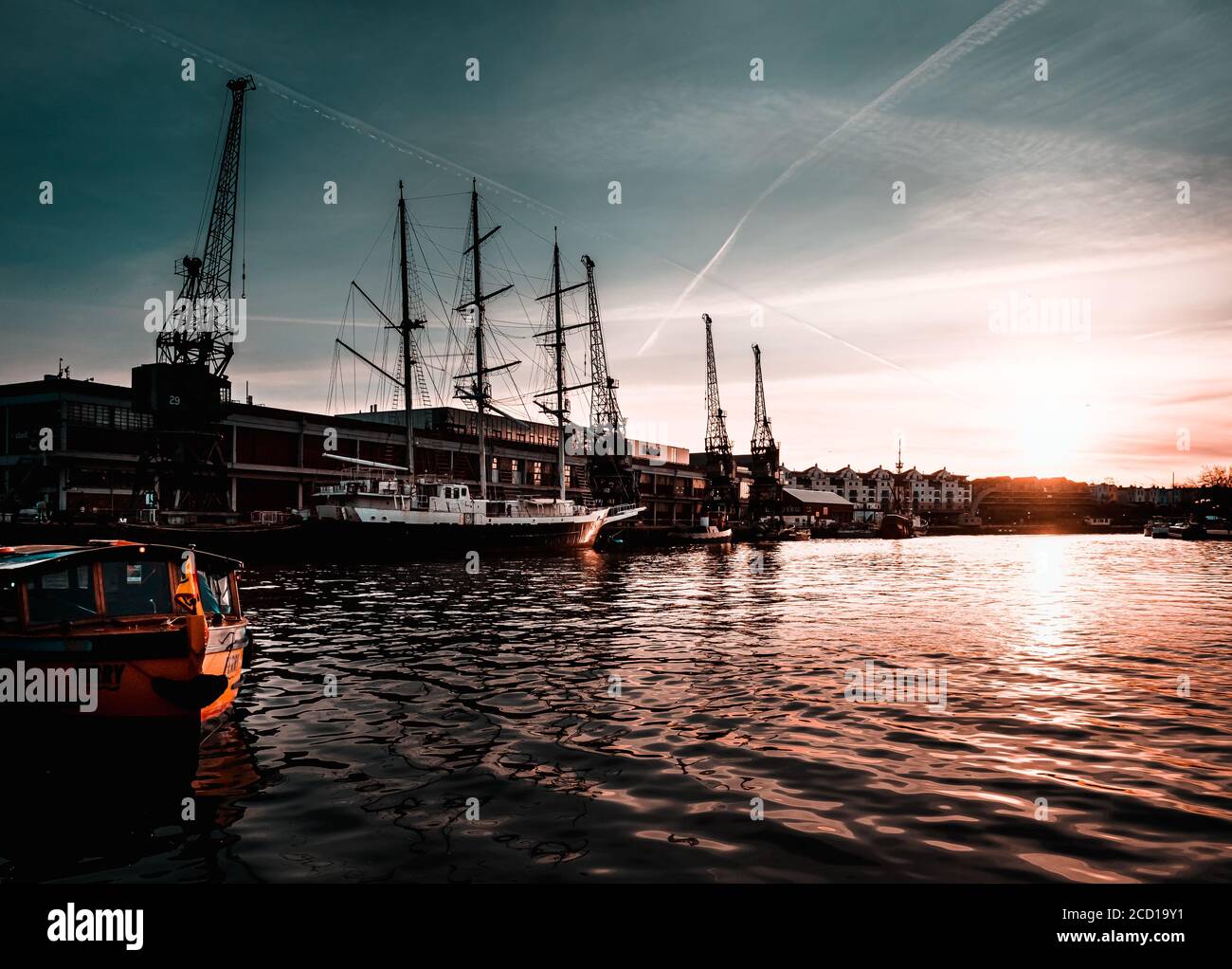 Bristol docklands bei Sonnenuntergang Stockfoto