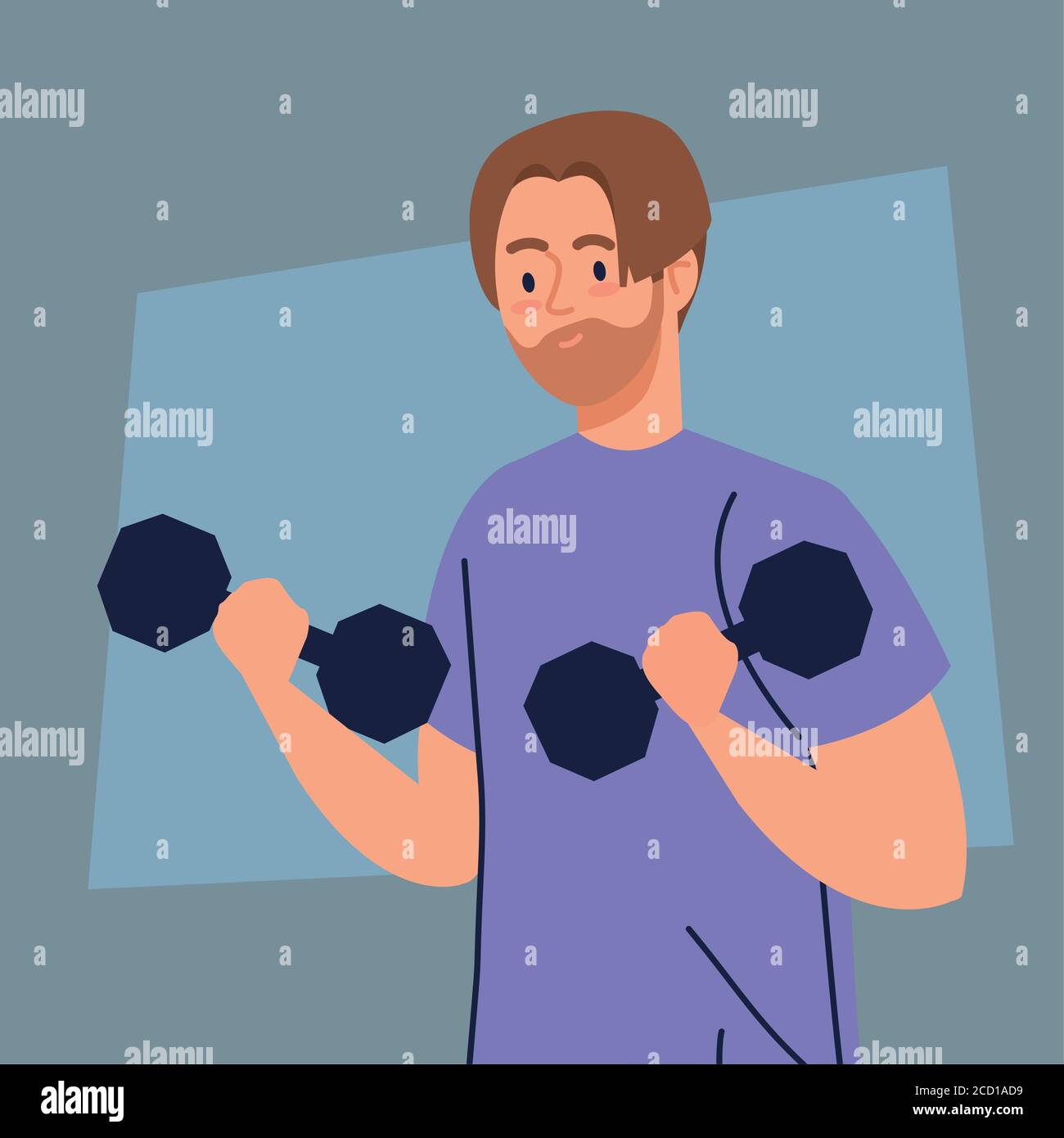 Mann macht Übungen mit Hanteln, Sport-Freizeitkonzept Stock Vektor