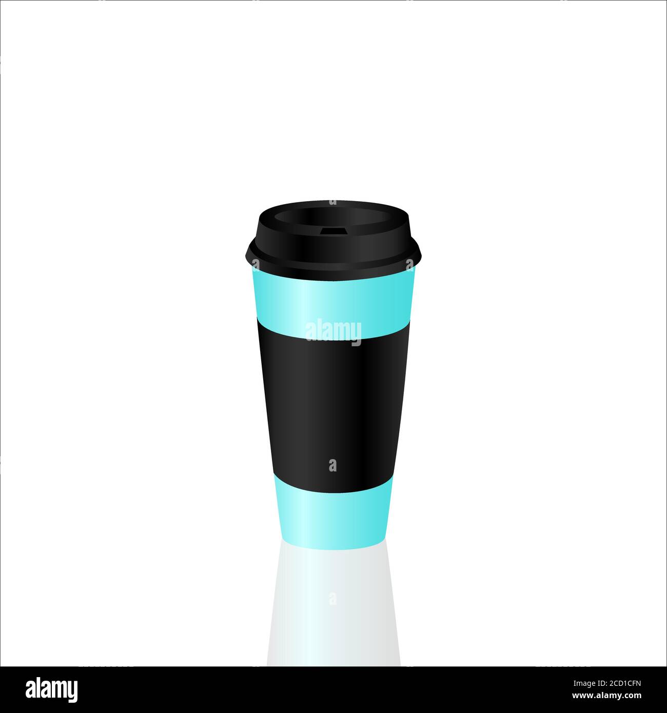Takeaway heiße Kaffeetasse, kann jede Art von heißem Getränk wie heißen grünen Tee Latte, heißen Latte Kaffee oder Cappuccino in hellblauem Papierbecher mit schwarzen Deckeln sein Stock Vektor