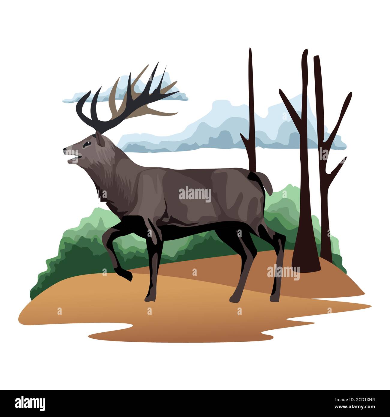 Wild Rentier Tier im Camp Szene Vektor Illustration Design Stock Vektor