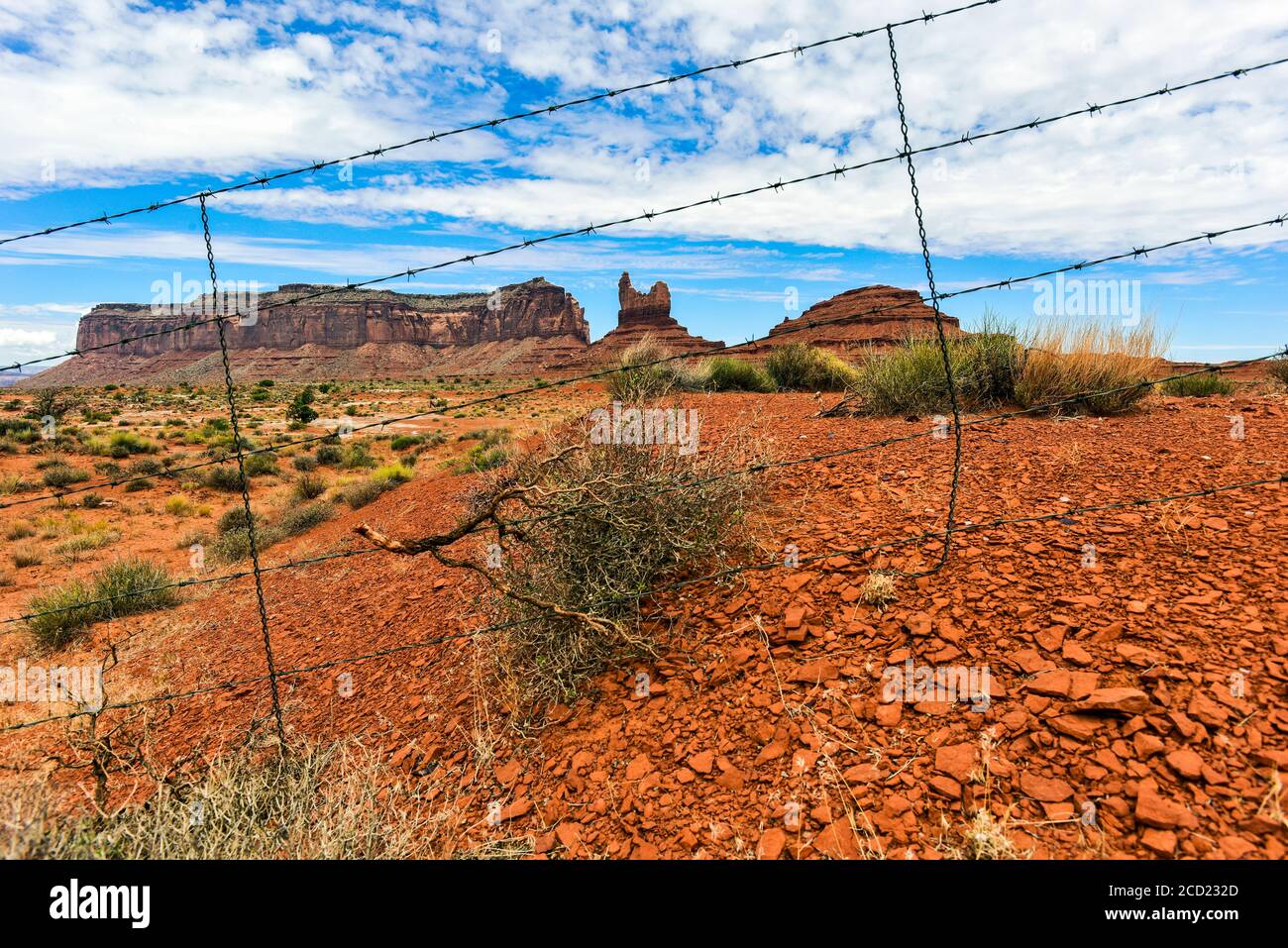 Monument Valley Arizona / Utah Wüstenlandschaft mit Barbwire Stockfoto