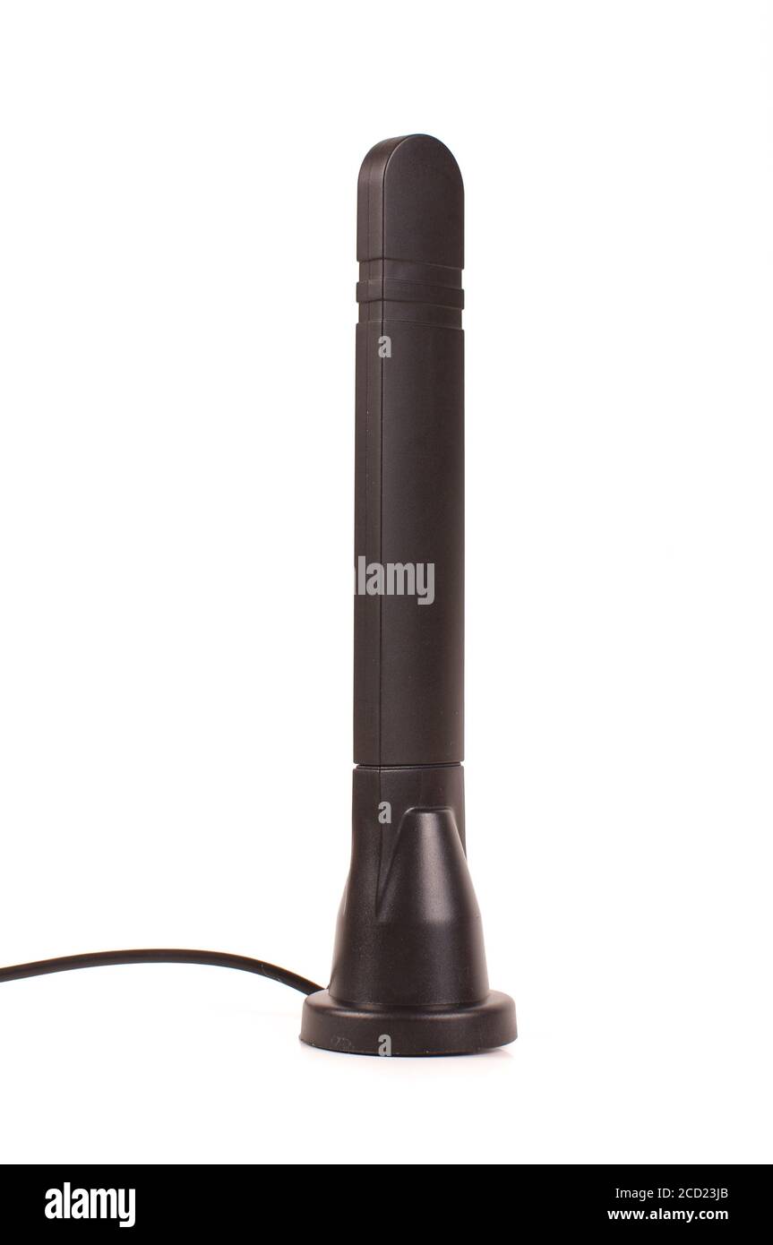 Monopole Radiofrequenz-Sendeantenne für Internet der Dinge IoT Und 5G-Technologie isoliert auf dem weißen Hintergrund Stockfoto