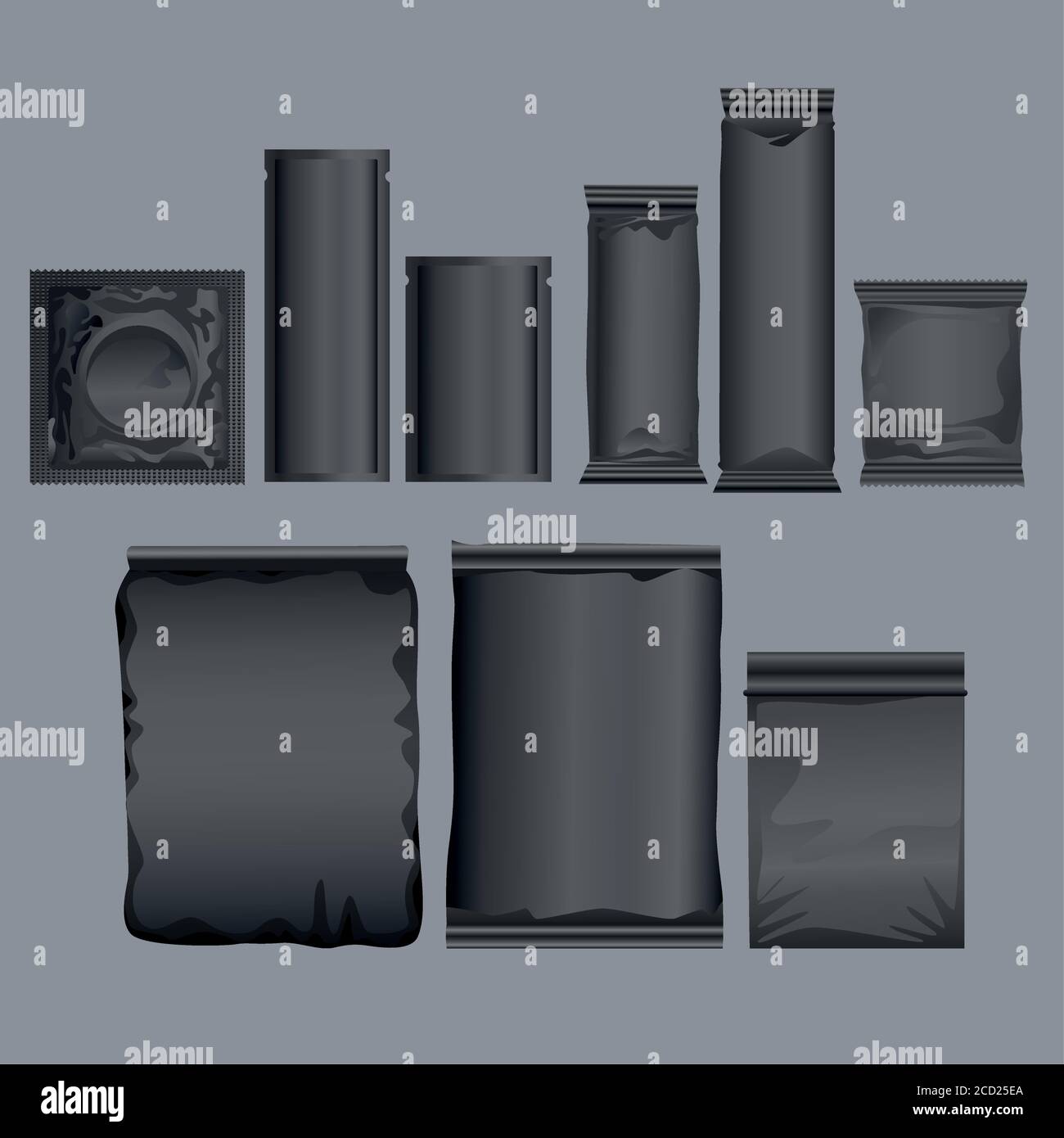 Schwarz Verpackung Produkte Set Icons Vektor Illustration Design Stock Vektor