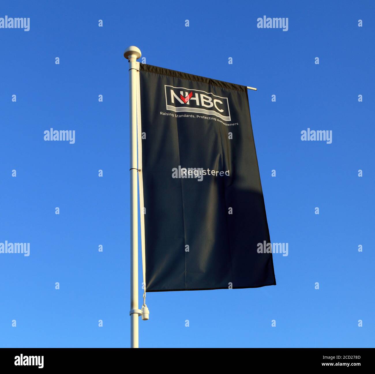 NHBC Banner, Flagge, National House Building Council, Norfolk, England, Großbritannien Stockfoto