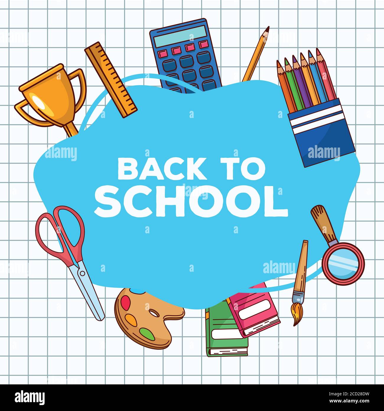 Zurück zur Schule Schriftzug und Set-Objekte Vektor Illustration Design Stock Vektor