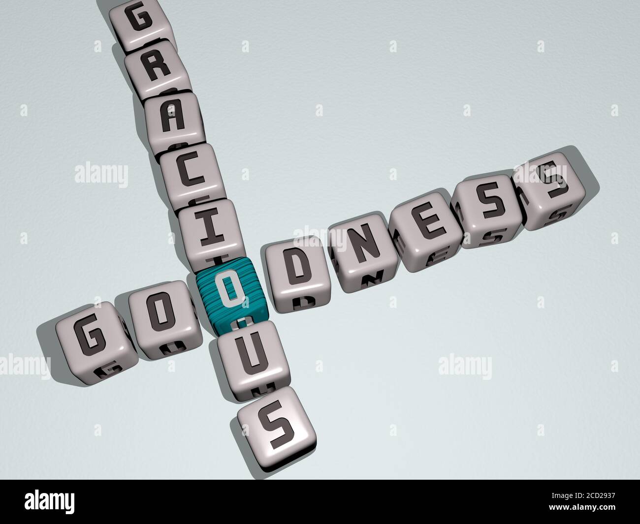 GÜTE GNÄDIGE Kreuzworträtsel von kubischen Würfel Buchstaben, 3D-Illustration Stockfoto