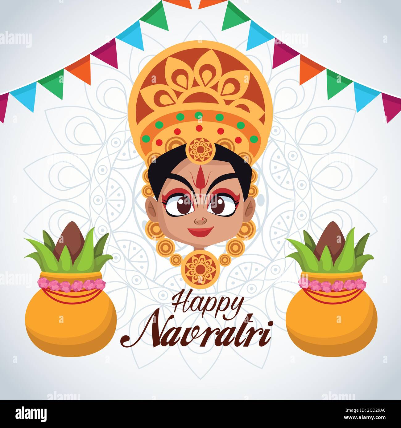 Happy navratri Feier Karte Schriftzug mit Göttin Vektor Illustration Design Stock Vektor