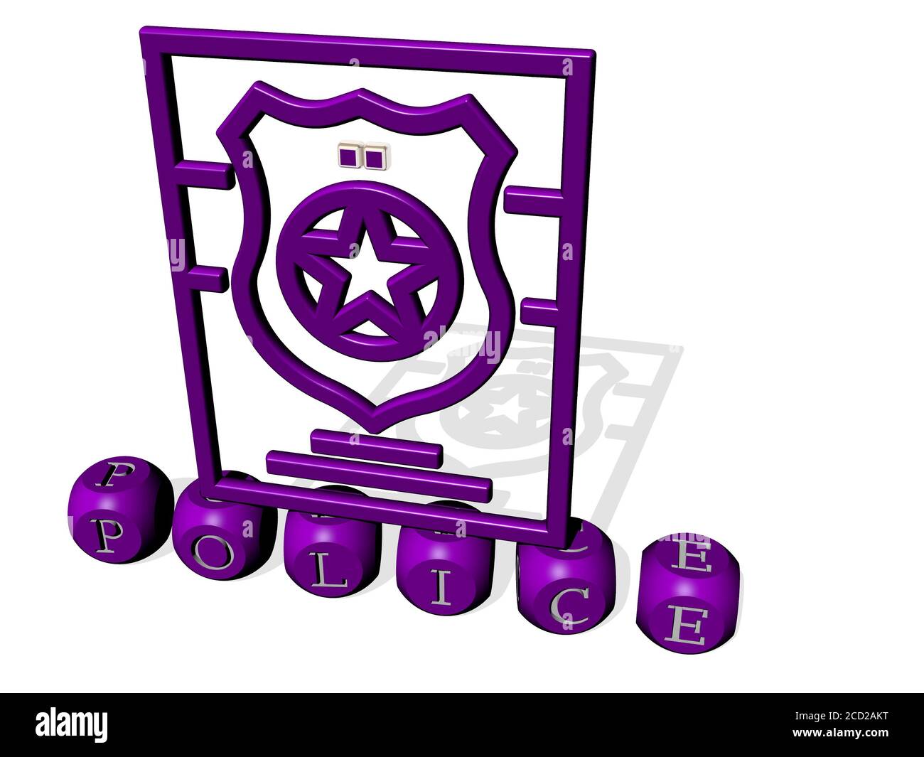 Polizei kubische Buchstaben mit 3D-Symbol auf der Oberseite, 3D-Illustration Stockfoto