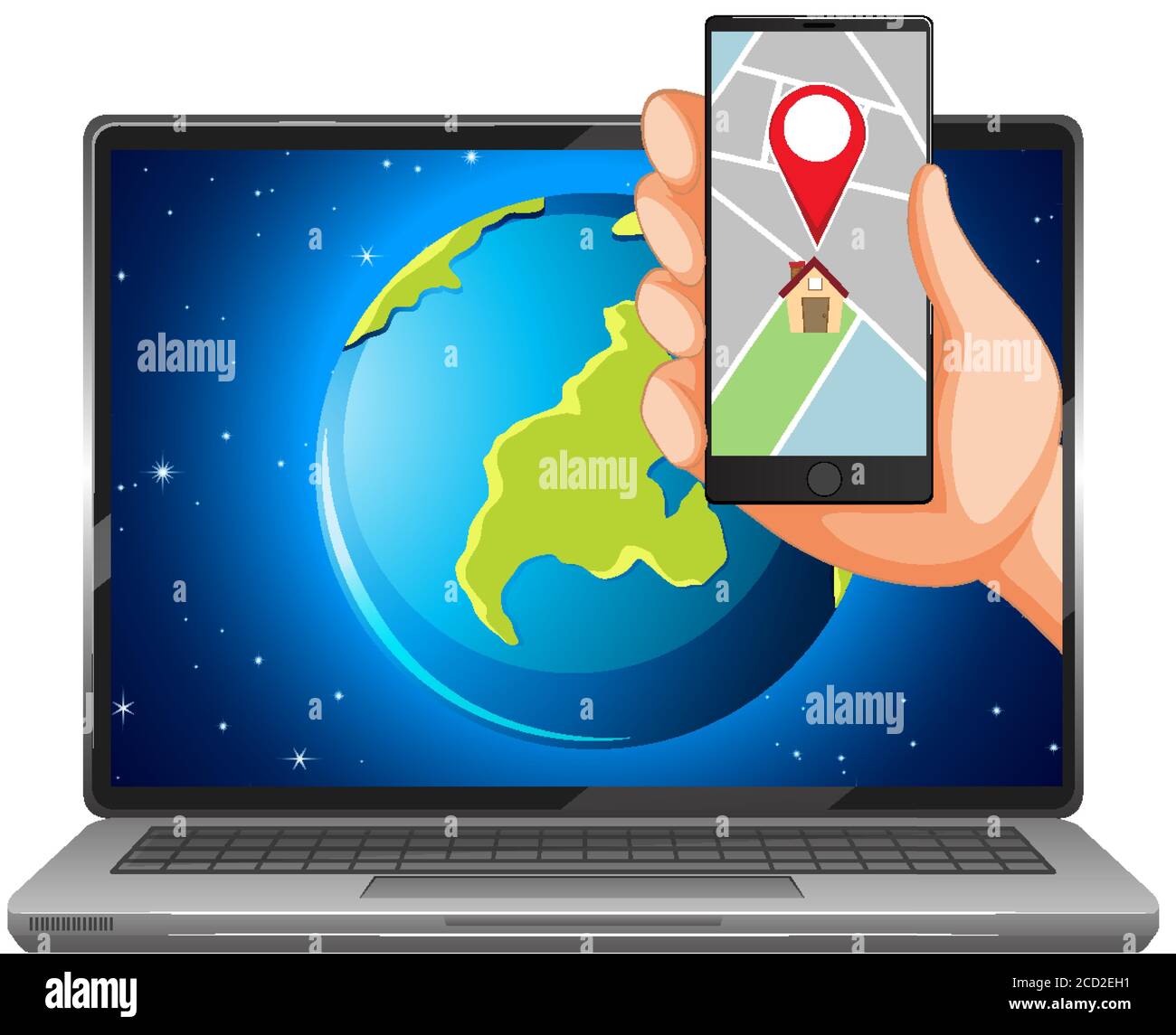 Karte und Position auf elektronischen Geräten Abbildung Stock Vektor