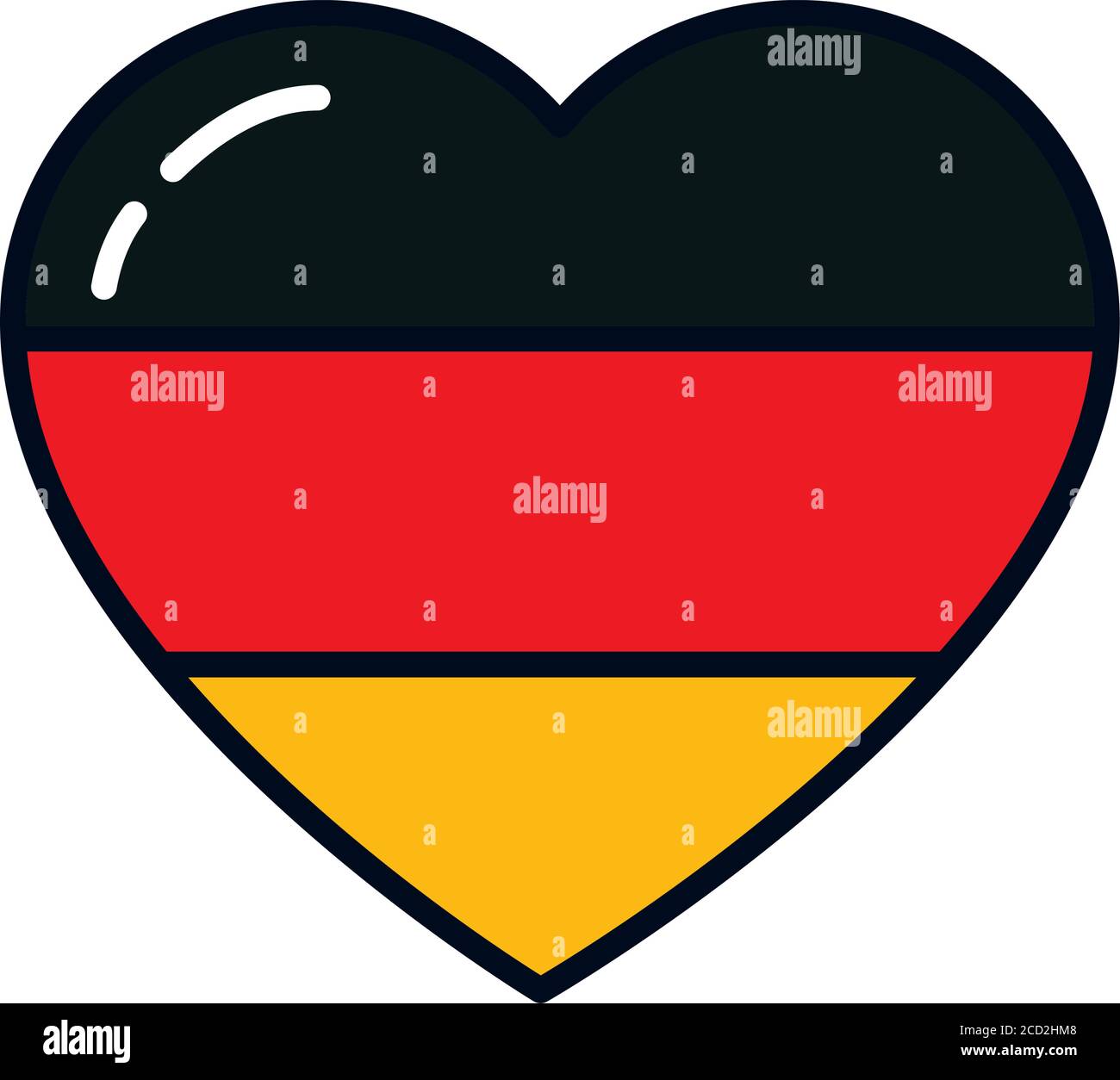 Herz mit deutschem Flaggendesign auf weißem Hintergrund, Linien- und Füllstil, Vektorgrafik Stock Vektor