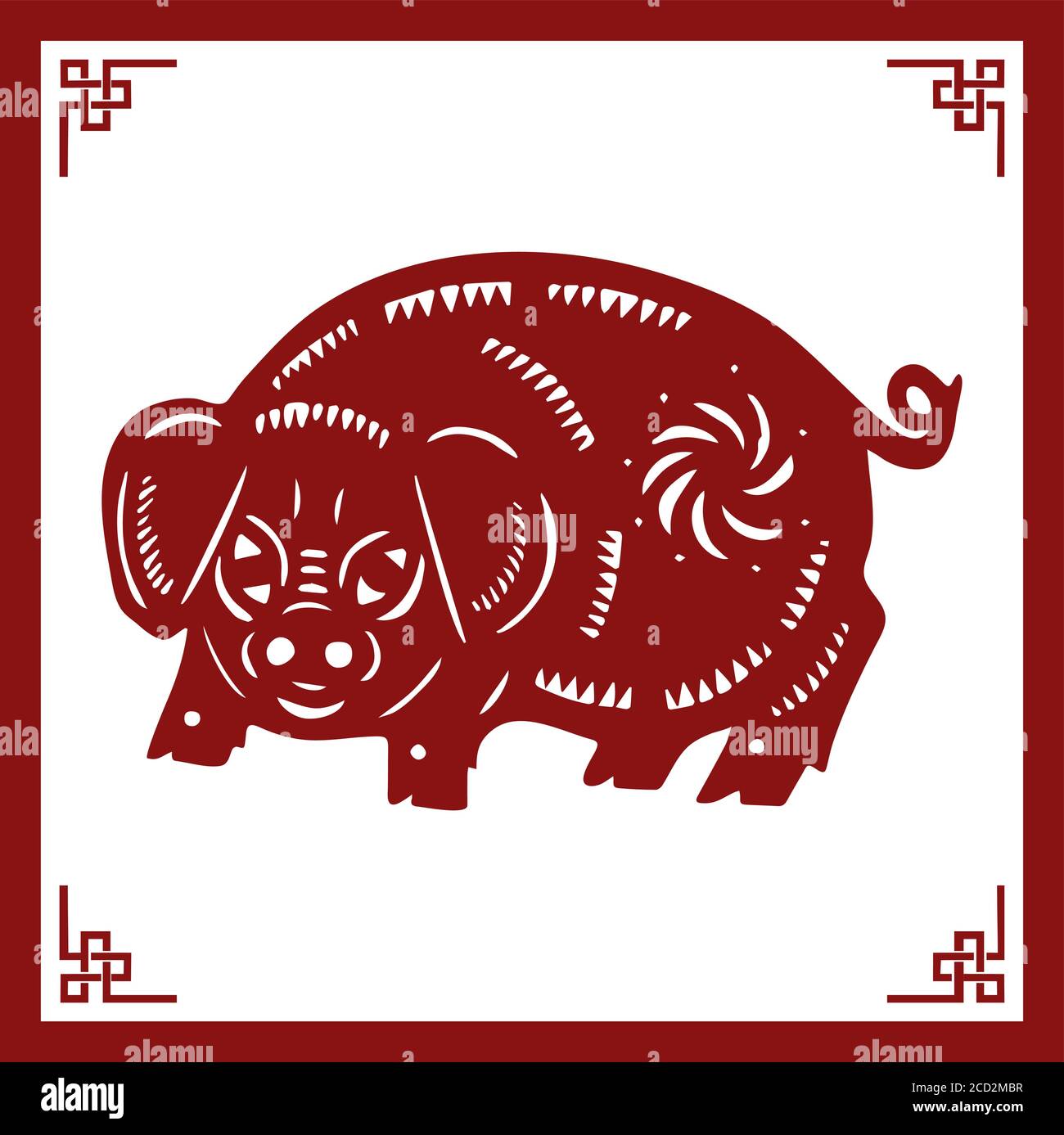 Die klassische chinesische Papierschnitt Stil Illustration, EIN Cartoon Schwein, der chinesische Tierkreis Stock Vektor