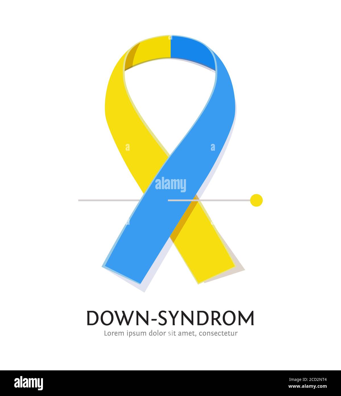 Down-Syndrom-Bewusstsein Band. Vektor flach Blau und gelb Satin-Band. World Down Syndrome Day Konzept Stock Vektor