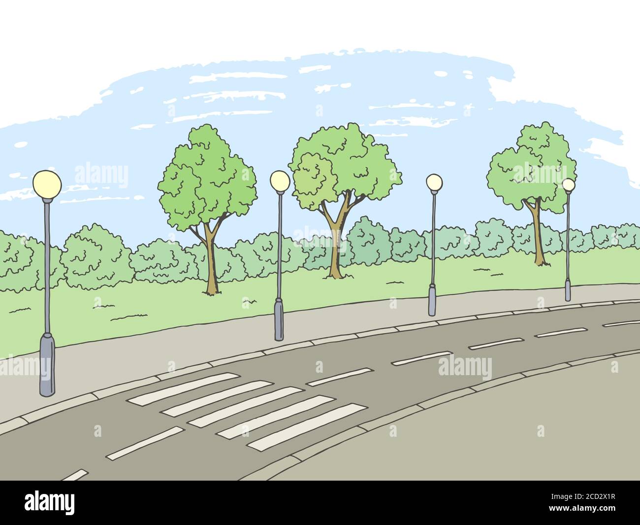 Crosswalk Straße Grafik Farbe Skizze Landschaft Illustration Vektor Stock Vektor