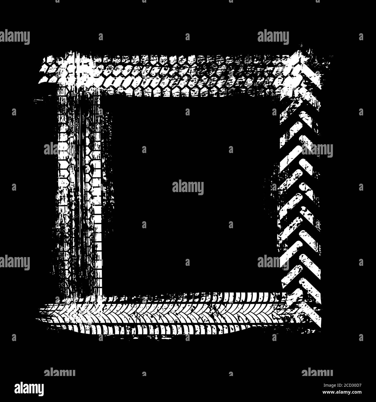 Reifen Track quadratischen Rahmen auf schwarzem Hintergrund isoliert Stock Vektor