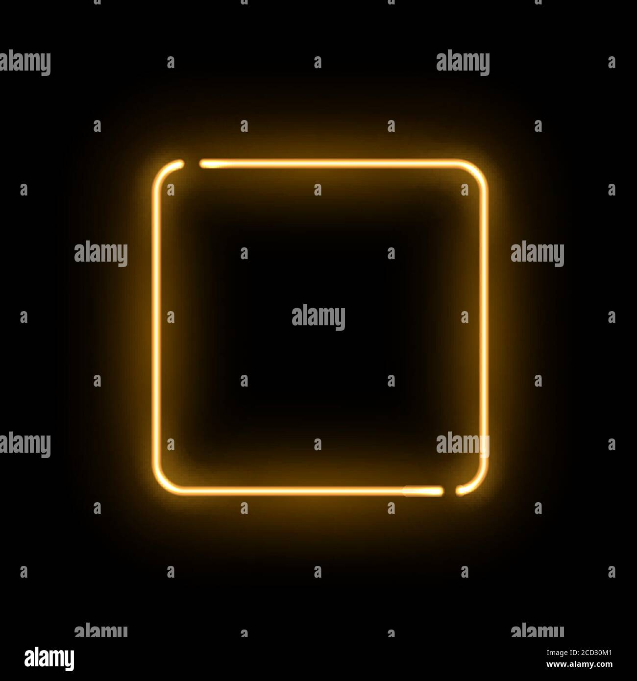 Abstraktes goldenes Neon leuchtendes Quadrat auf schwarzem Hintergrund Stock Vektor
