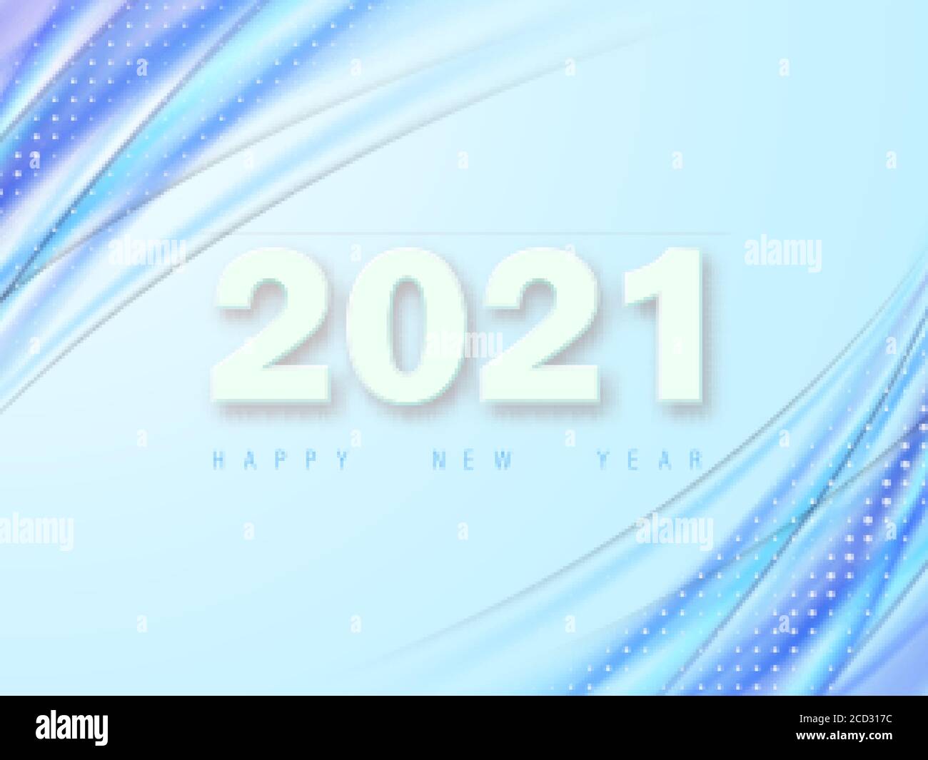 Schablone für das neue Jahr Design 2021 Schriftzug auf blau wellig Hintergrund Stock Vektor