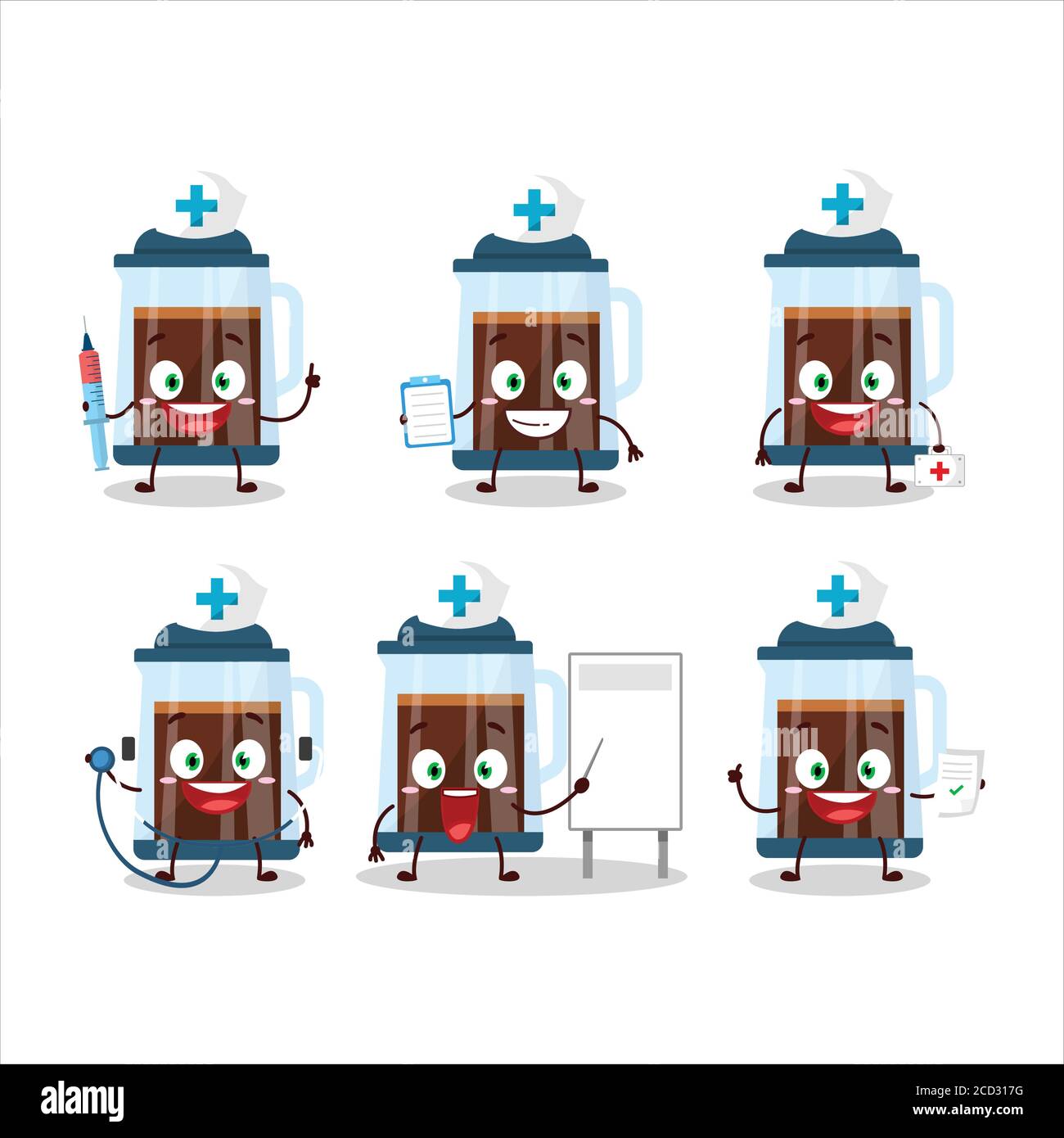 Arzt Beruf Emoticon mit französisch Presse Cartoon Charakter Stock Vektor