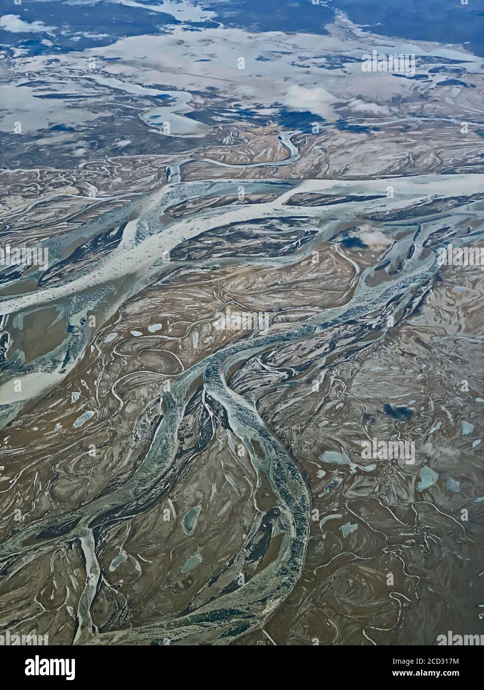 Amur River nördlich von Petropavlovka, Russian Fernost, gefroren im Winter, fotografiert von 36000 Fuß. Stockfoto