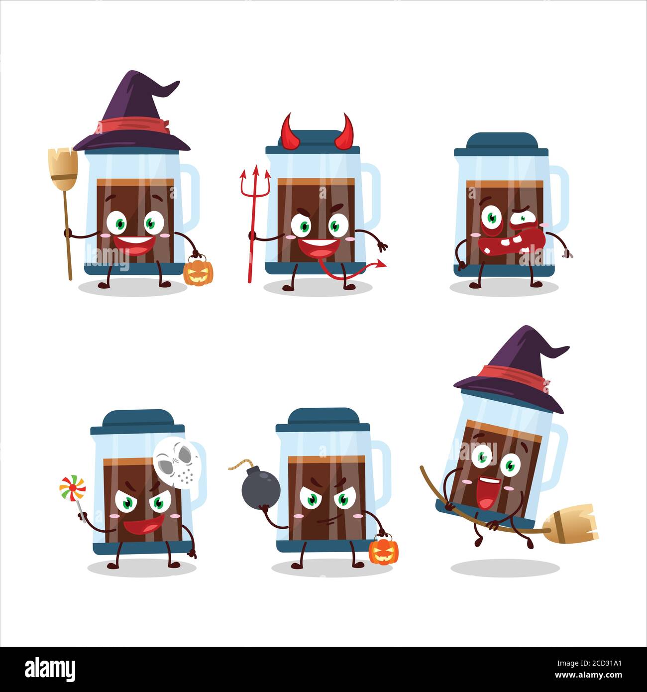 Halloween Ausdruck Emoticons mit Zeichentrickfigur der französischen Presse Stock Vektor