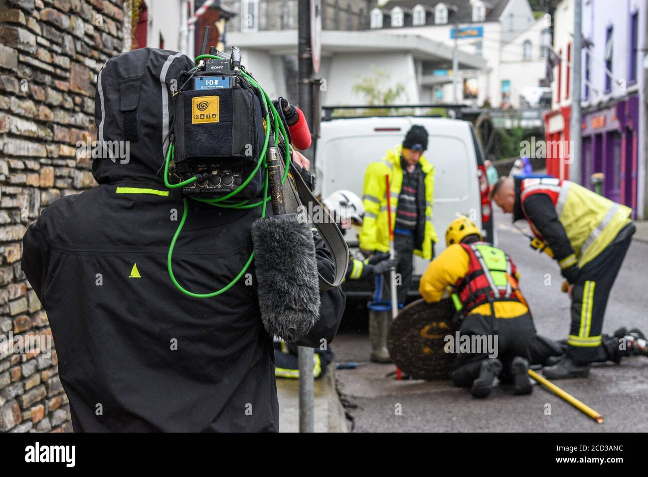 Aufräumen nach Überschwemmungen durch Sturm Francis hinterließ Schäden in Bantry, West Cork, Irland. Stockfoto