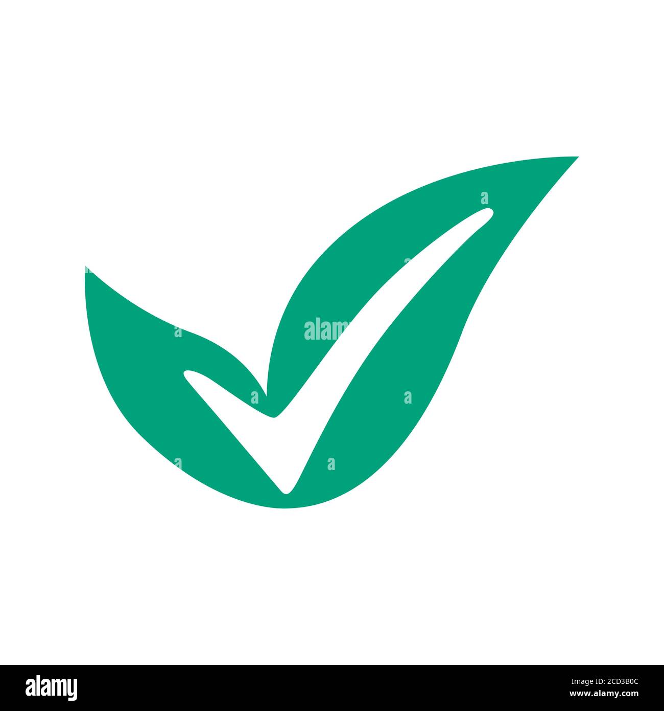 Symbol für grüne Blätter und prüfen. Flaches und grünes Design. Stock Vektor