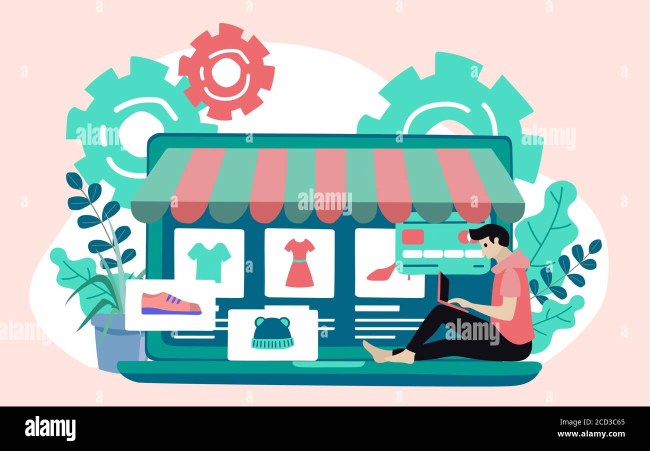 Online-Shopping auf Website oder Mobile Anwendung Vektor-Konzept-Marketing und digitales Marketing. Stock Vektor