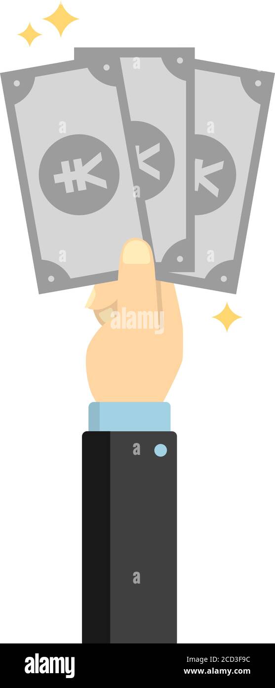 Hand hält Geld (Scheine) Vektor-Illustration (männlich, Business Person) / japanischen Yen Stock Vektor