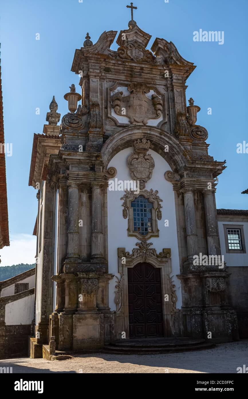 Vila Real / Portugal - 08 01 2020: Blick auf das Außengebäude Solar de Mateus, ikonisch des portugiesischen Barock aus dem 18. Jahrhundert Stockfoto