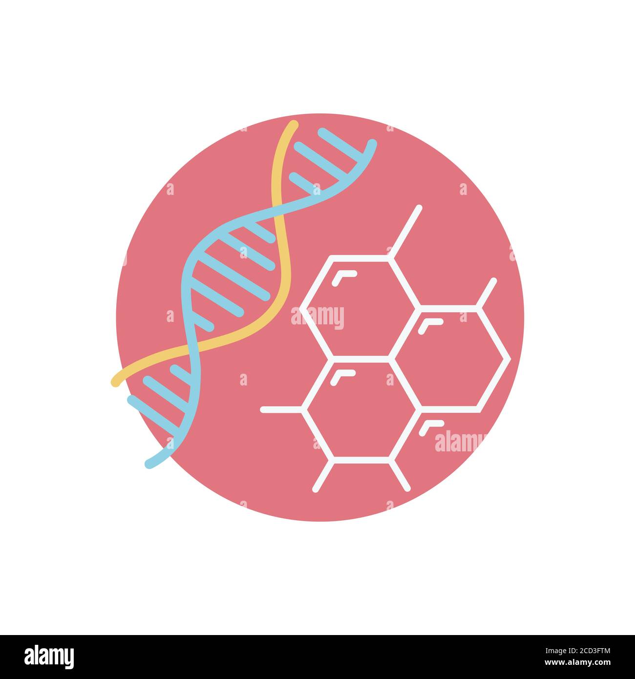Symbol „Biologie“. Runde Zelle und DNA-Symbol. Stock Vektor
