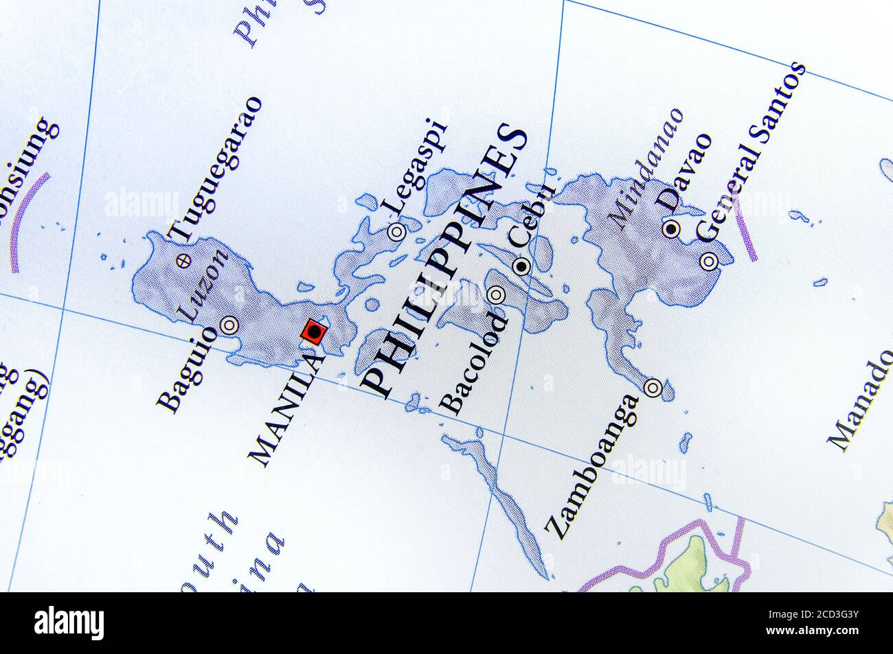 Geographische Karte der Philippinen mit wichtigen Städten Stockfoto