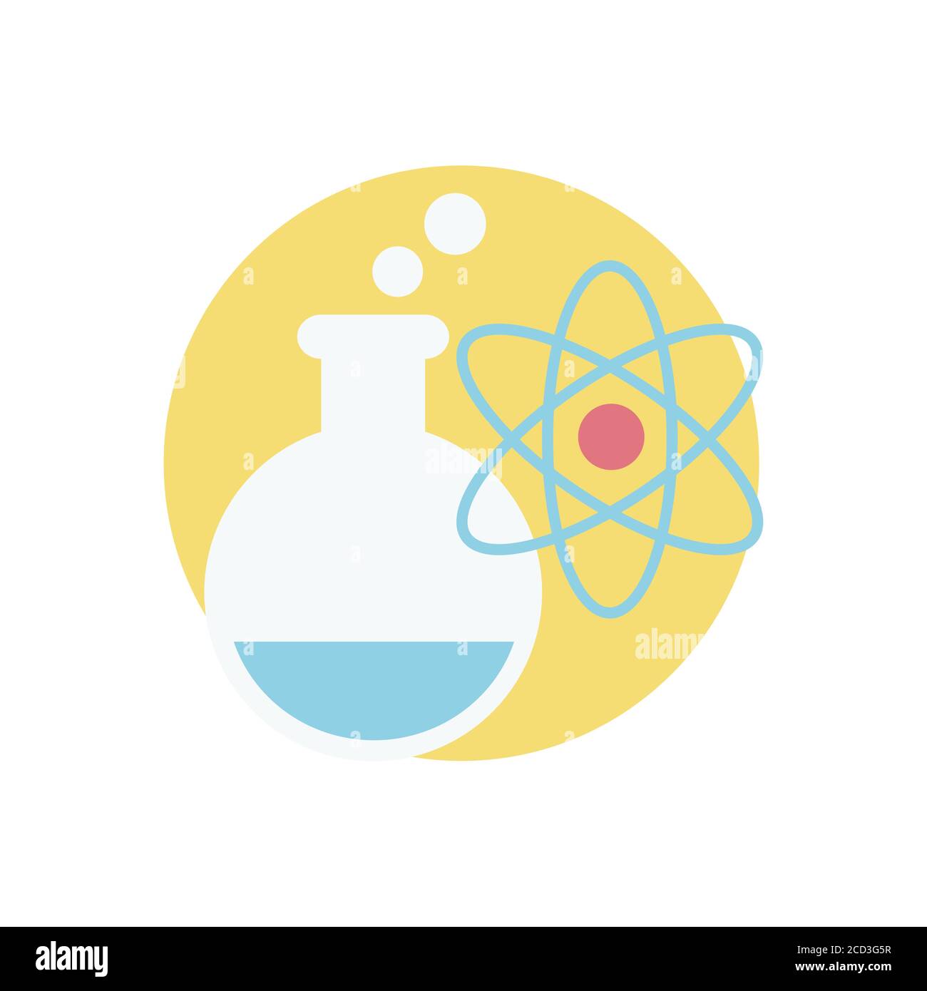 Symbol für Chemie und Physik. Atom und Kolben runden Symbol. Stock Vektor