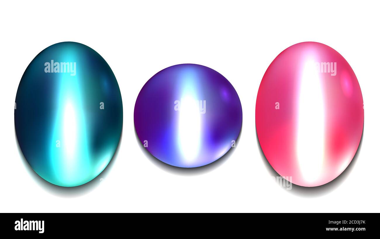 Set von realistischen mehrfarbigen Edelsteinen chrysoberyl. Vektor-Element für Ihre Kreativität Stock Vektor