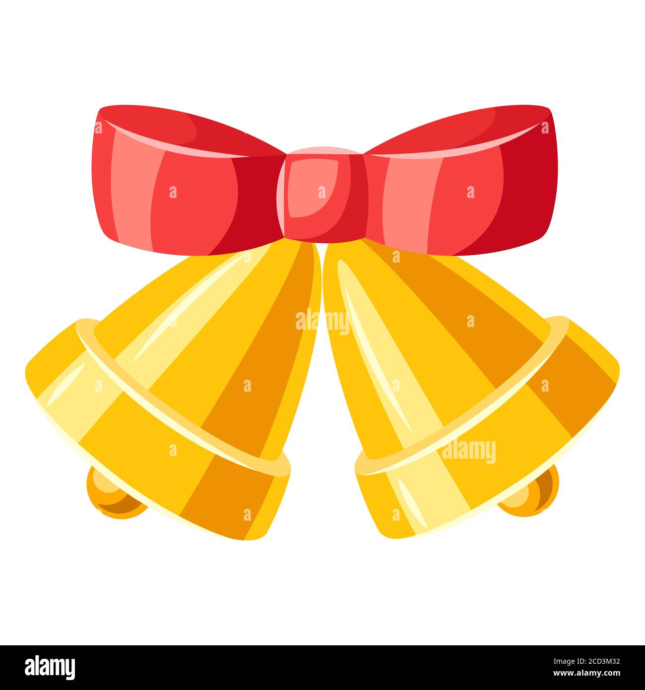 Illustration von goldenen Glocken mit roter Schleife. Stock Vektor